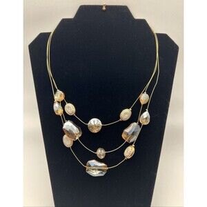Chico's? Clear Gold Tone Bead Layered Necklace Choker/Collar Style
